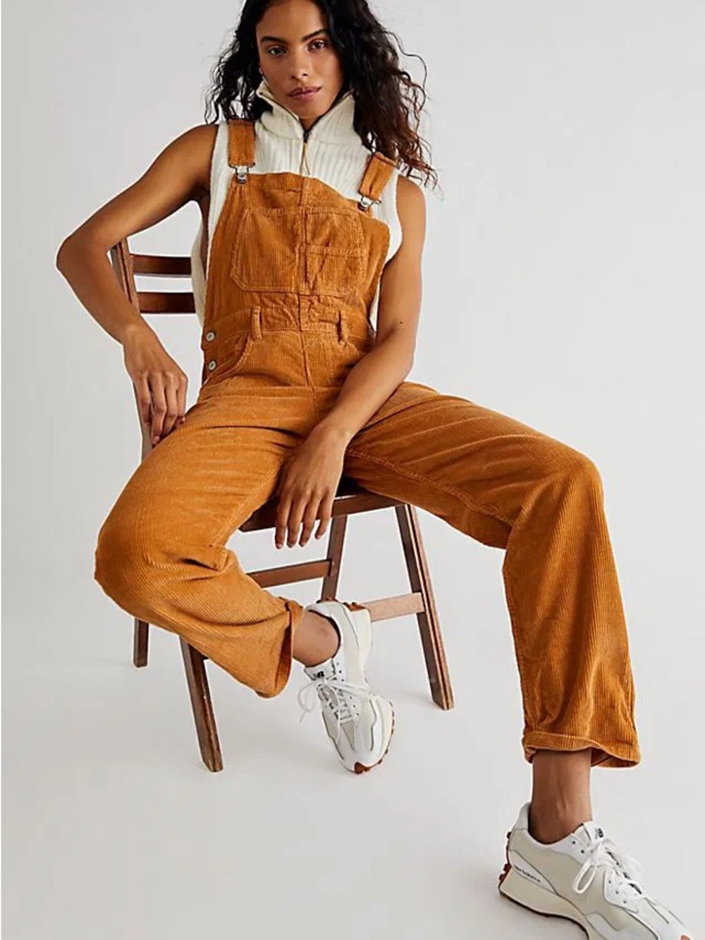 We The Free Caramel Corduroy Wide-Leg Overalls